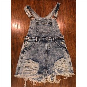 Distressed Overall Shorts